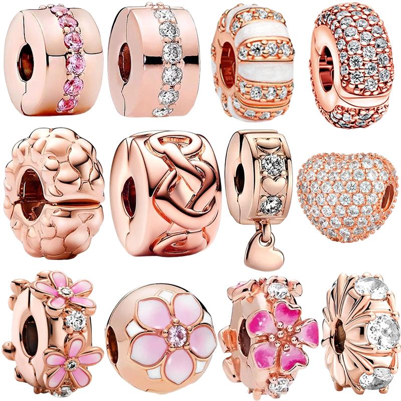 Блестящие Rose Gold Шарм-клипсы Бусины Подходят для Оригинального Браслета-цепочки Змея Ожерелья Бусины Для DIY Шикарных Украшений Женский Подарок