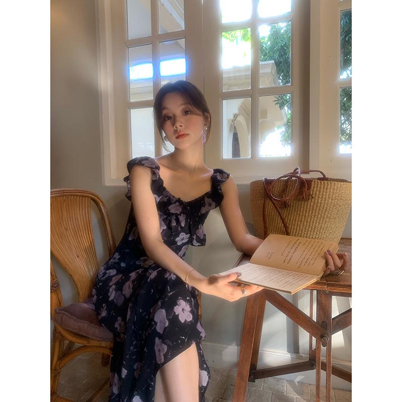 2025 Ранняя весна Французский ретро Элегантное платье с квадратным вырезом и цветочным принтом C3018