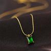 Retro Dark Green Geometric Pendant Necklace: Luxury Titanium Steel with Emerald Green, Exquisite Clavicle Design for Women