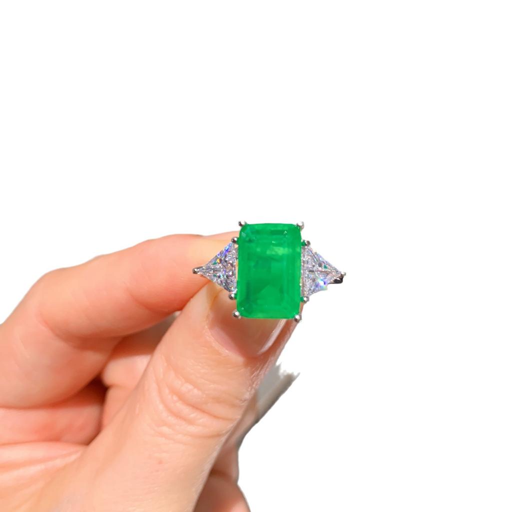 Кольцо с имитацией темперамента Параиба, женское, прямоугольное, с изумрудом и цирконом, модное кольцо