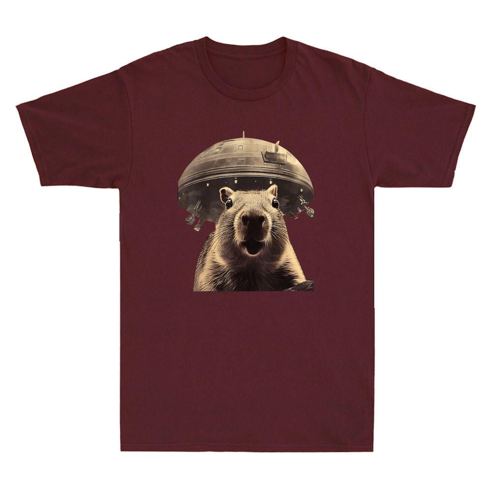 Capybara Selfie with UFOs Weird Funny Capybara Animal Meme Novelty Unisex's T-Shirt