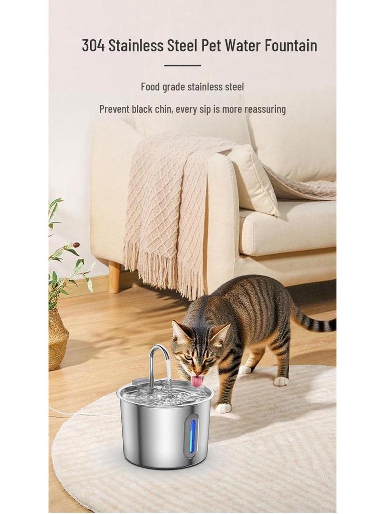 Умный фонтанчик для питья для домашних животных 2,2 л - Автоматическая кормушка из нержавеющей стали для кошек и собак