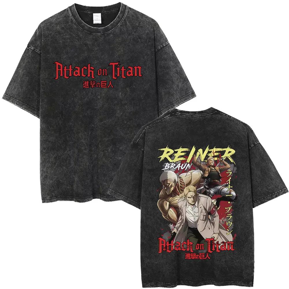 Washed Vintage Anime Attack on Titan Annie Leonhart Merch Tshirt Men Women Clothing Manga Harajuku Oversized T Shirt Streetwear