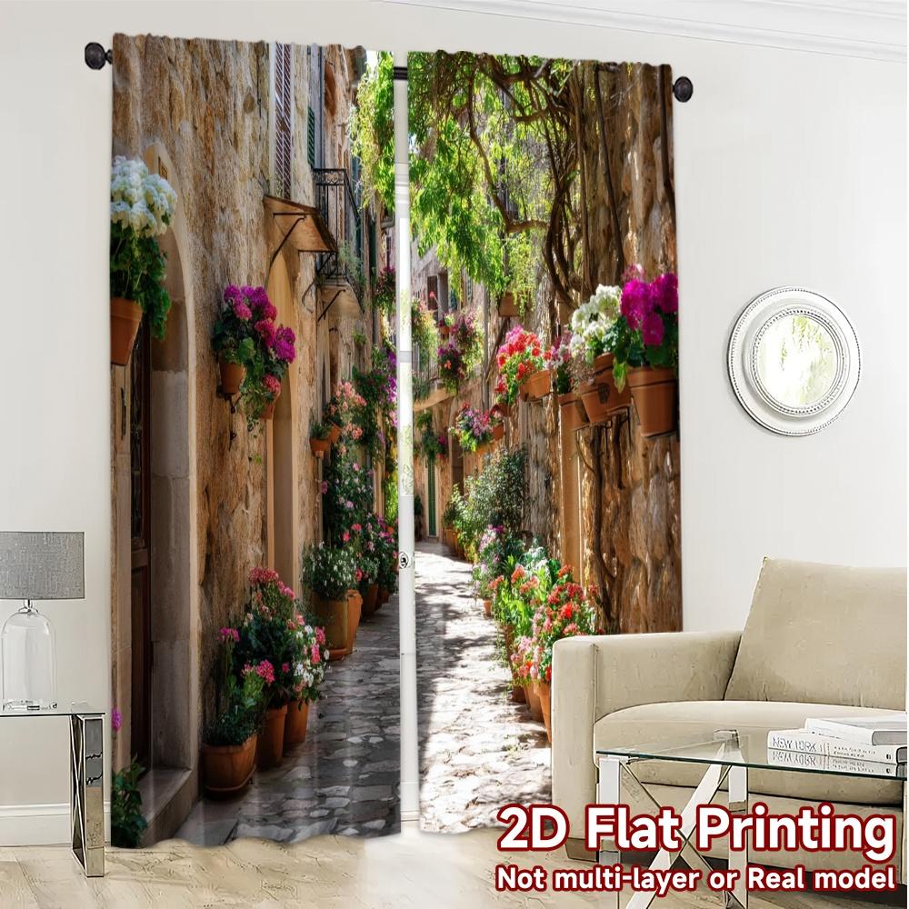2pcs, 2D FLAT PRINTING Curtains (Without Rod Flowered Alley Modern Curtain Modern Polyester Curtains Versatile All Ldeal for