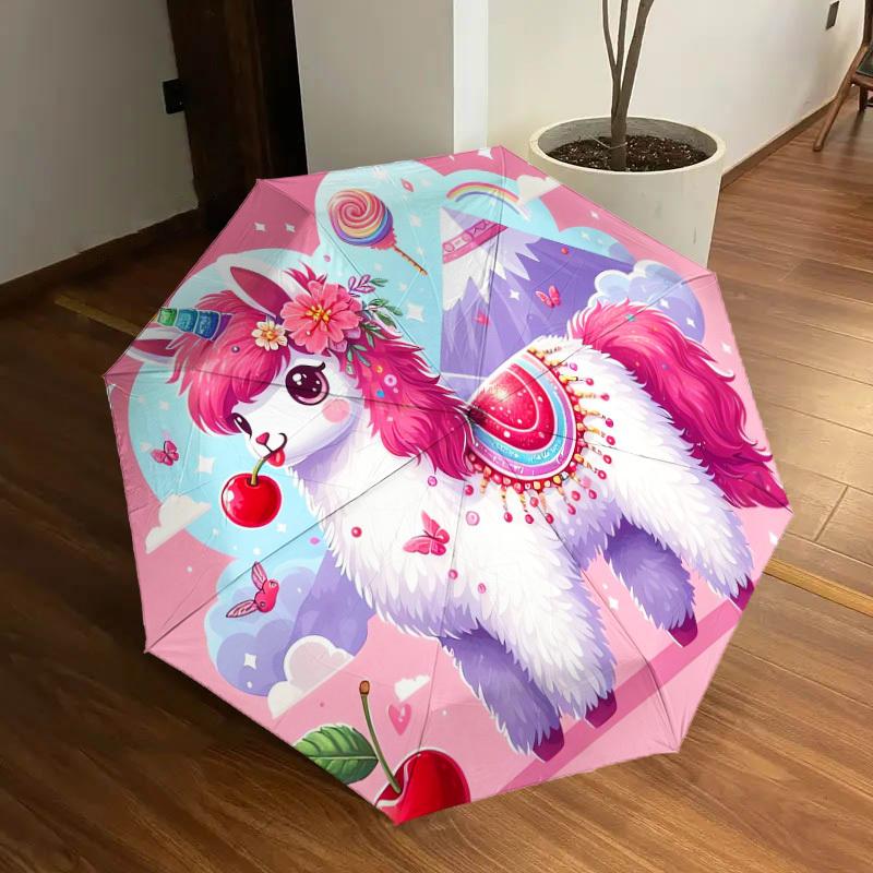 1pc Unicorn Alpaca Fantasy Scene Umbrella with Plastic Handle,Suitable for All Seasons Home Travel Outdoor UmbrellaDD706