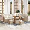 9-piece Garden Sofa Set with Beige Poly Rattan Cushions Acacia, 2-seater Garden Sofa with Storage 3364236