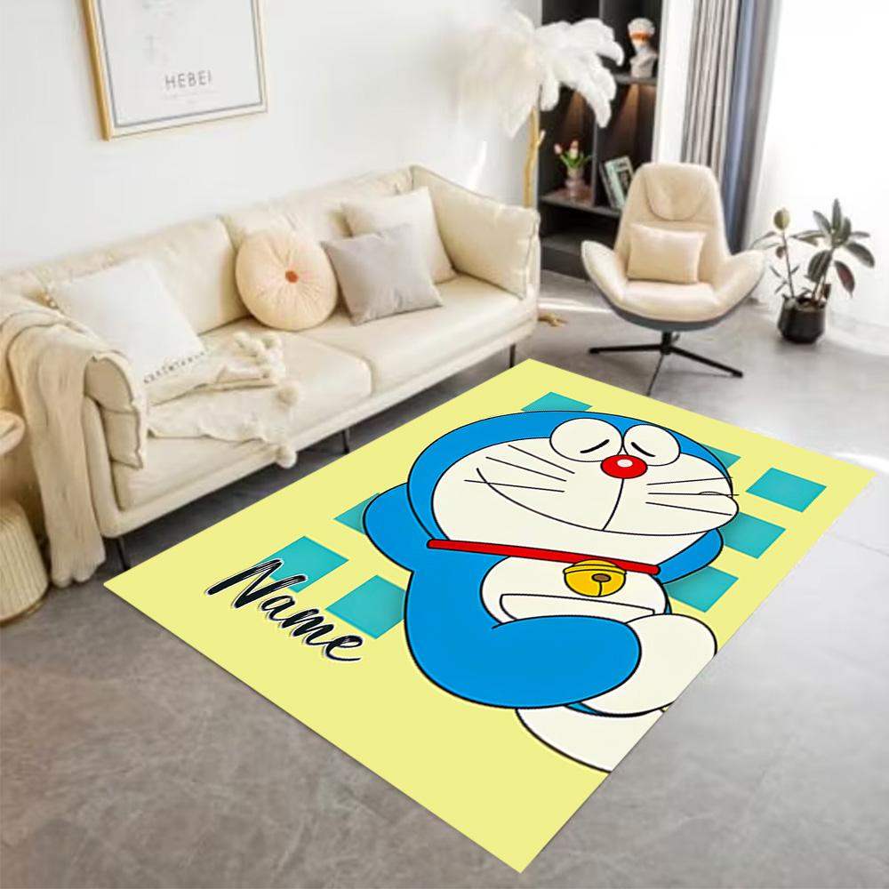 Doraemon's Colorful Adventure Personalized Text Floor Mat Suitable for Game Room Living Rooms Bedrooms Foyer Anti-slip Rug Anime Office Decor