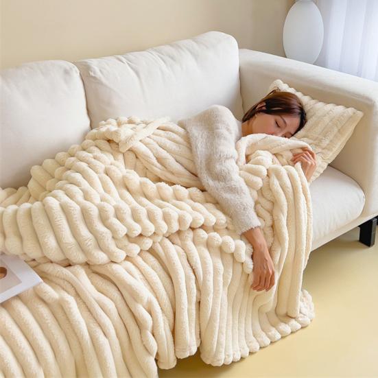 Пушистый плед Уютный плюшевый Однотонный Пушистый Толстый Полосатый Плед-пузырь Теплый Плед для дивана