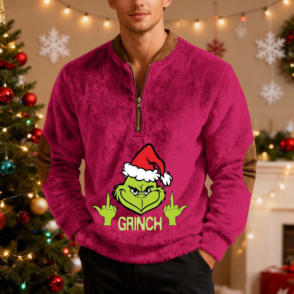 Mens Christmas Sweater Zip Up Sweatshirts Vintage Knit Graphic Sweatshirt Xmas Stand Collar Pullover