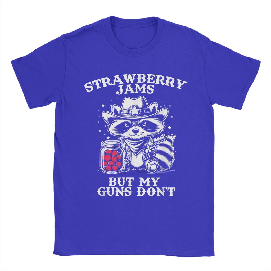 Strawberry Jams But My Don't Funny Raccoon Men T Shirt Funny Tee Shirt Short Sleeve Round Neck T-Shirt Cotton Summer Clothes