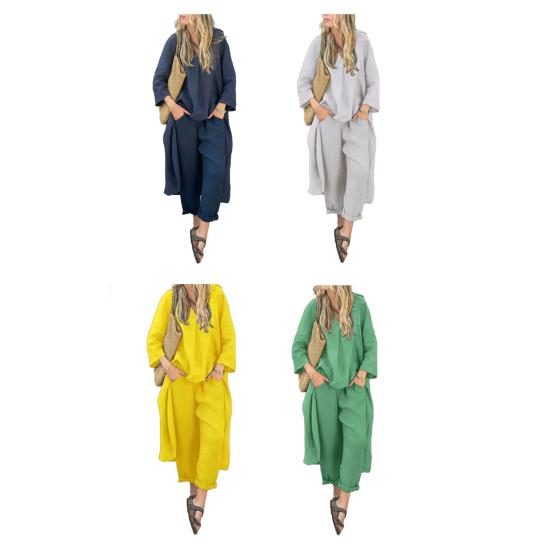 Женские комплекты из двух частей, длинный рукав, нерегулярный пуловер, топ с V-образным вырезом и широкий