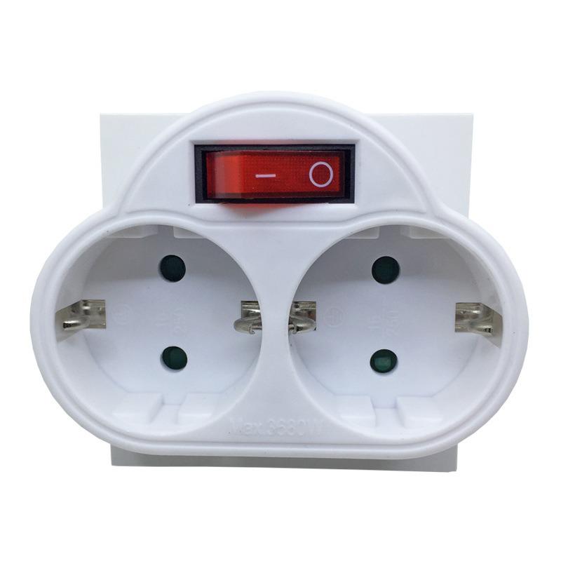 German-Style Euro Plug Socket with Switch: 2-Pin to 1-in-2 Power Converter