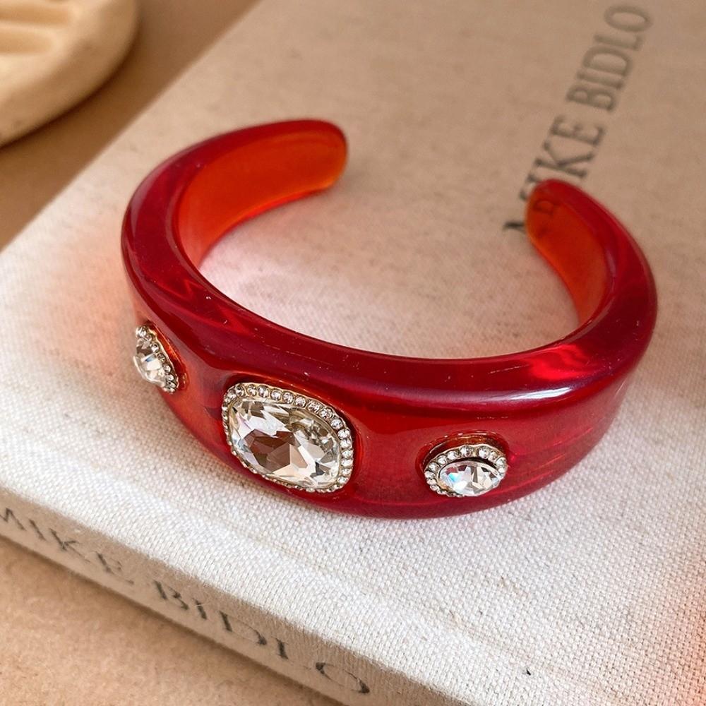 Smudging Irregular Wide Open Bracelet Bohemian Dopamine Hand Ring Acrylic Rhinestone Bangle Women