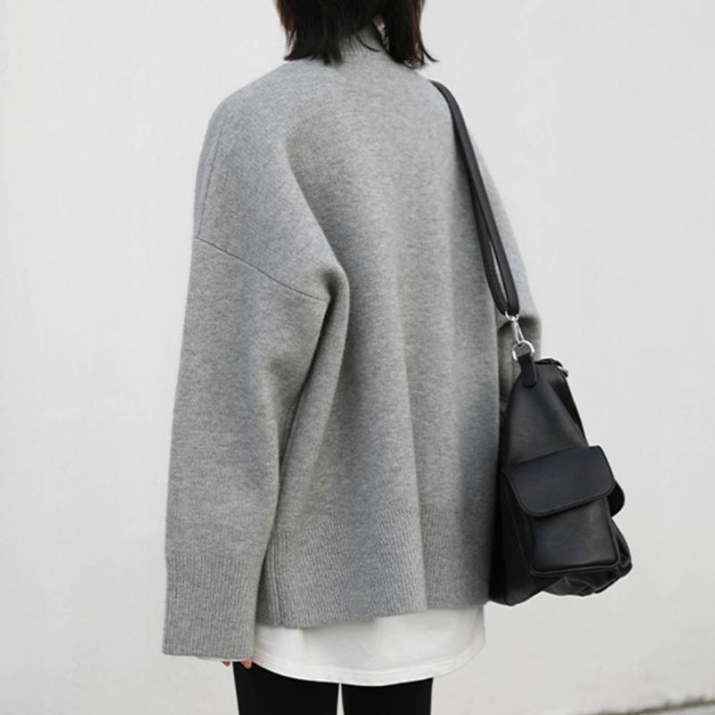 GMXIA Women's Simple Pullover Sweater Autumn and Winter Loose Half High Neck Outer Knit Sweater Women's Top