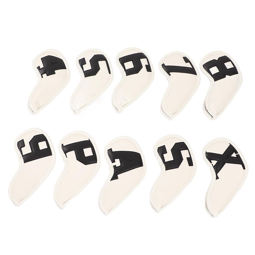 10pcs set PU Waterproof Golf Club Iron Cover Fine Sewing Process Golf Club Head Protect Case(Black Character White