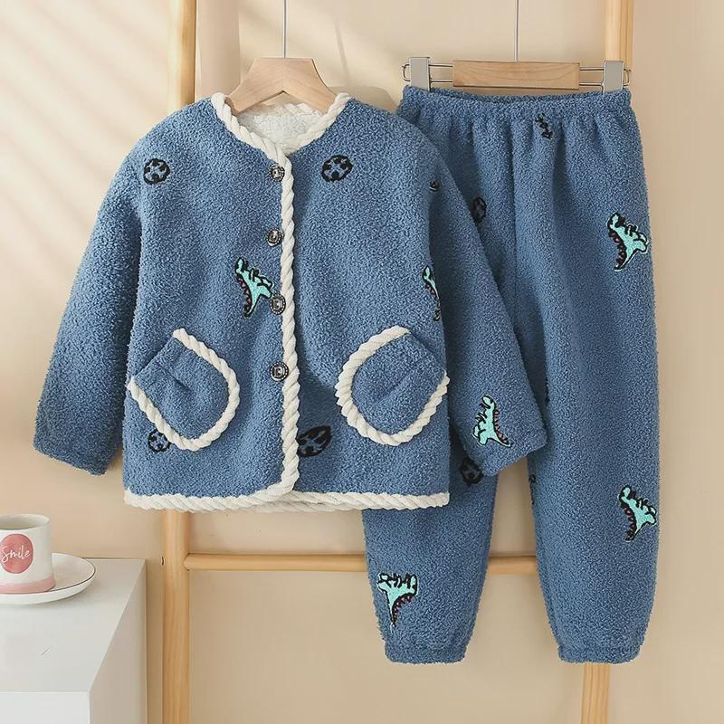 Мягкая фланелевая зимняя пижама для мальчиков - толстый теплый хлопковый детский кардиган для сна