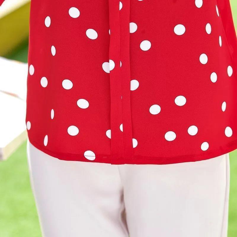 Polka Dot Shirt Women's Summer Short Sleeved Casual Shirt Mid Sleeved Top