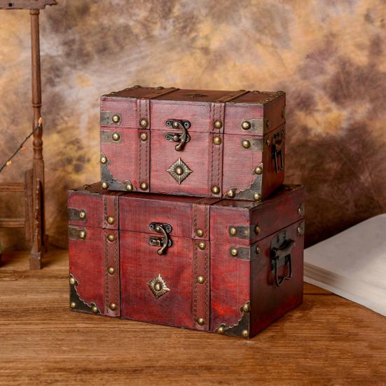 Wooden Storage Box with Lock Large Capacity Multipurpose Decorative Treasure Chest Retro Style Storage Organizer