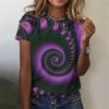 Футболки с 3D-принтом, цветным вращающимся узором, летние, ретро, свободные, с круглым вырезом, с коротким рукавом, женские