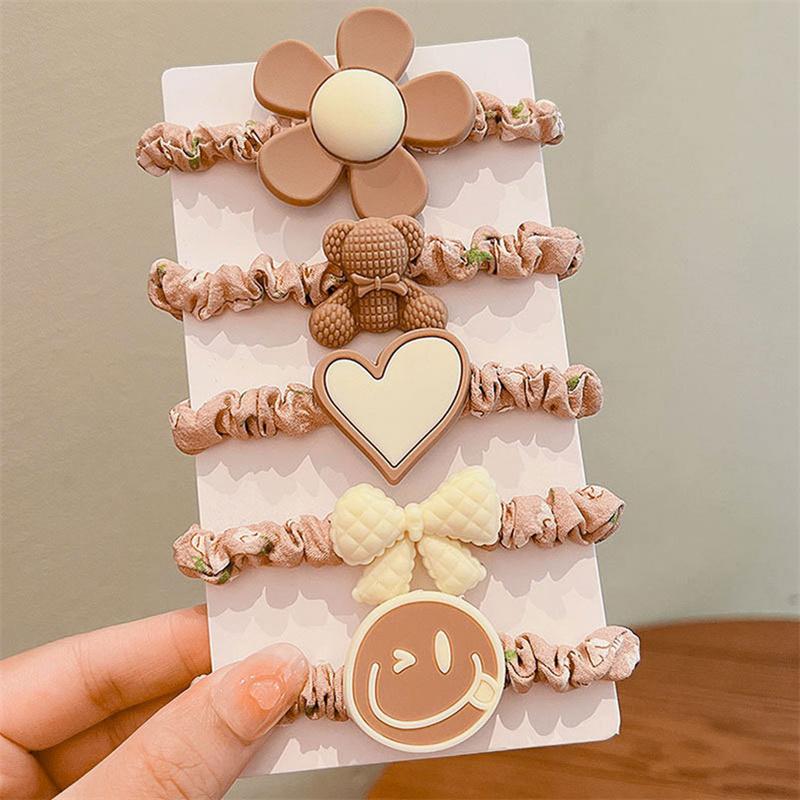 5 шт., резинка для волос для девочек, эластичный бант, цветок, медведь, резинки для волос, резинки для волос, аксессуары для волос