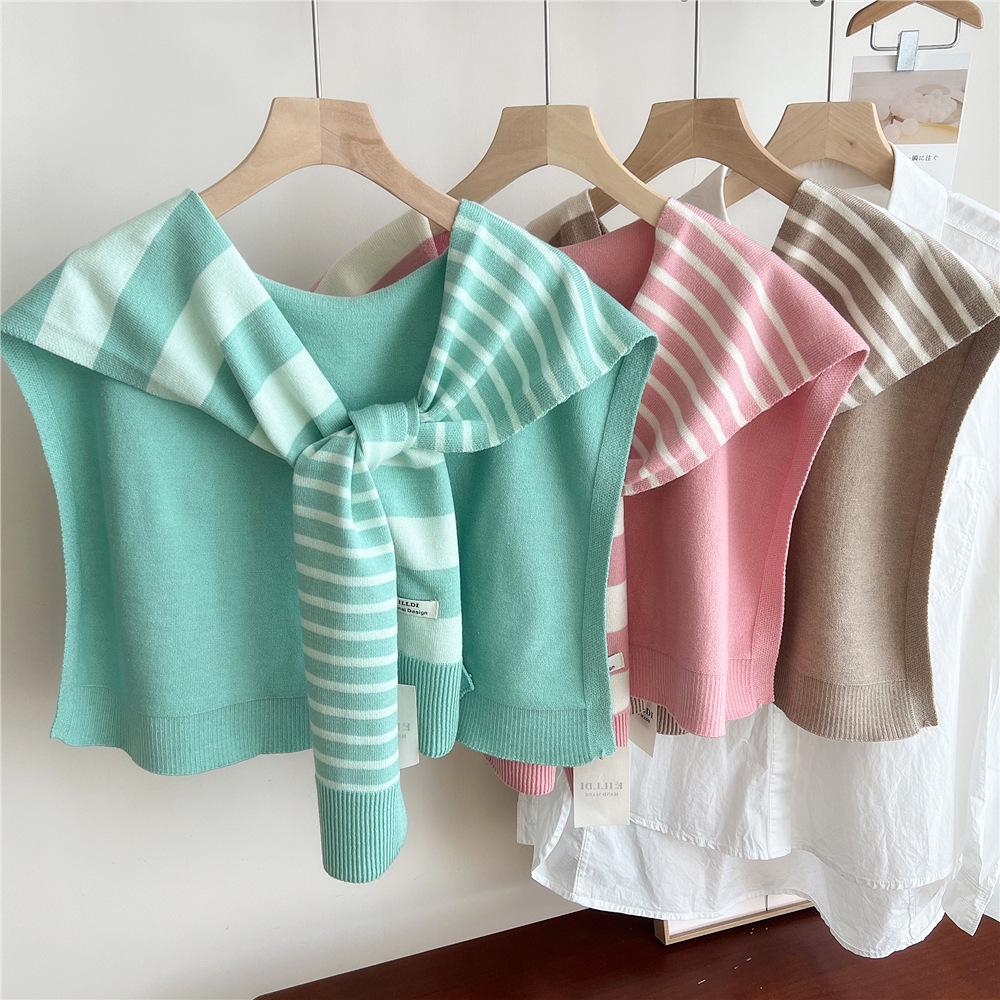 Striped Knitted Shawlette for Women - Spring/Autumn Fashionable and Lightweight Neck & Shoulder Cover