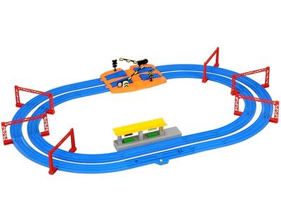Двухпутный рельсовый состав Plarail, соединенный со станцией