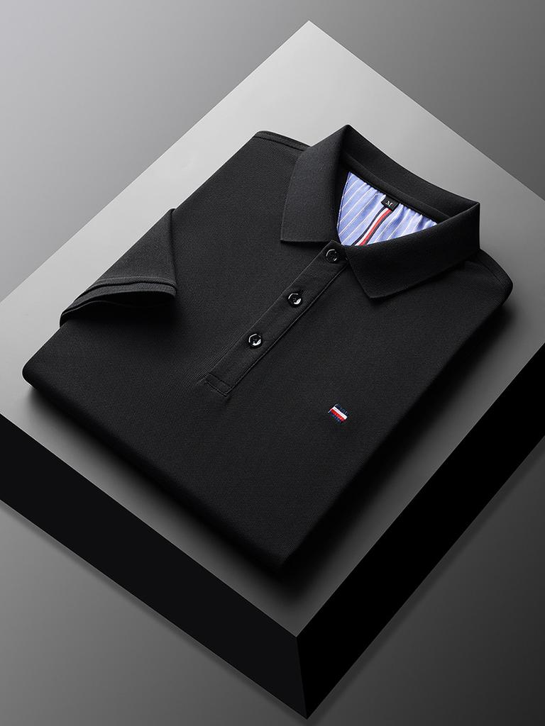 Мужская рубашка поло с коротким рукавом, однотонная, с лацканами, дышащая, деловая, повседневная, синяя футболка