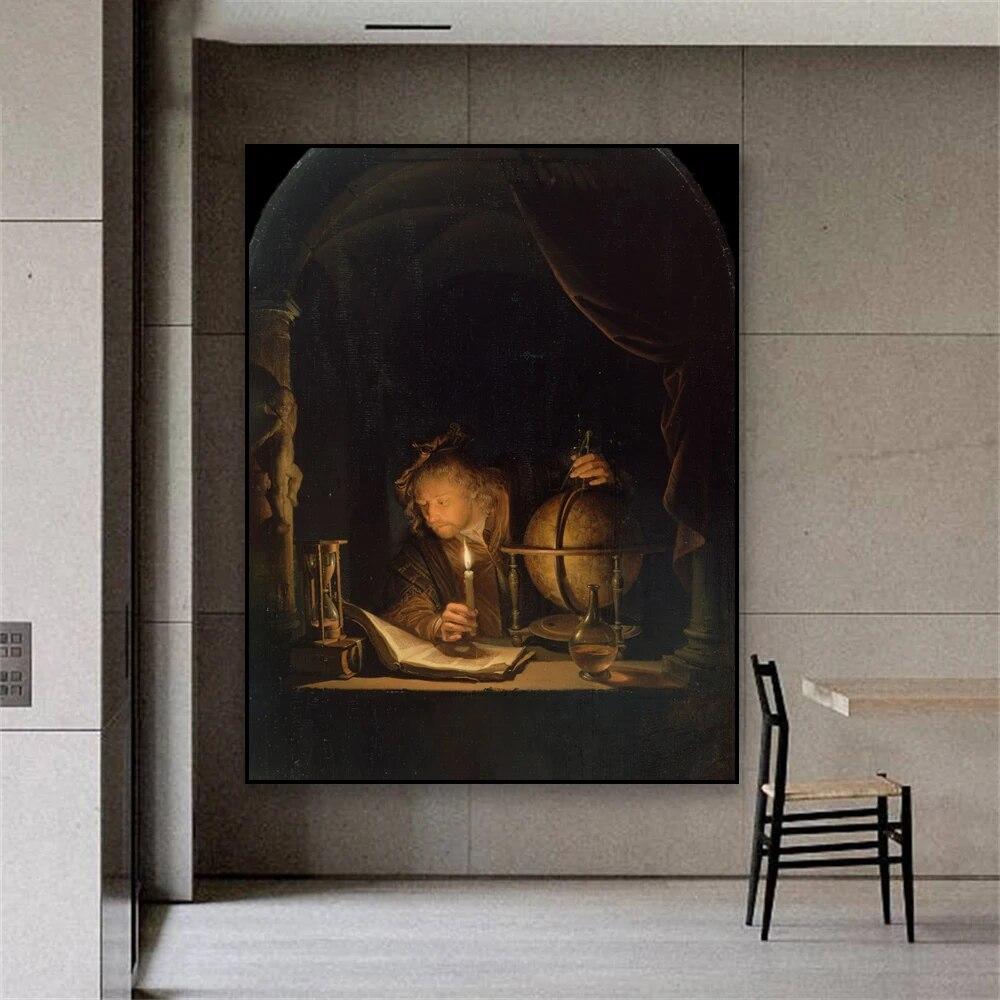 Классическая картина маслом постер Астроном при свечах принты винтажный деревенский деревенский декор холст картина домашний декор галереи