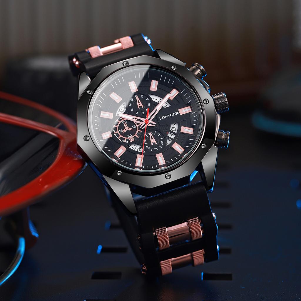 Мужские спортивные часы Модные силиконовые часы Кварцевые часы с датой и календарем