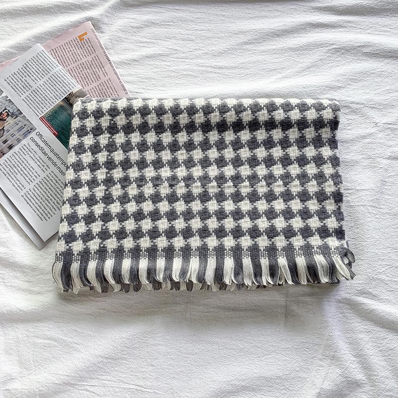 Thousand Bird Checker Scarf Women's Winter Checker Imitation Cashmere Scarf Thickened Shawl Neck