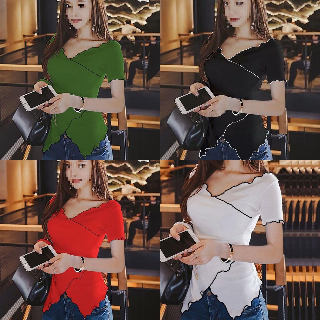 Oversize Vneck T Shirt With Asymmetric Design And Embroidery For Women
