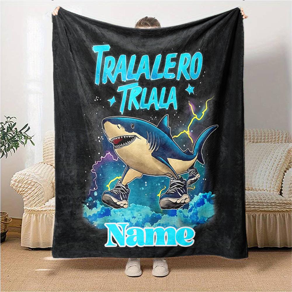 Custom Name "Shark Power: Tralalero Triala" blanket for Couch & Bed, Plush Cozy Fuzzy Blanket Super Soft & Warm Blankets for Fall and Winter. 0908123