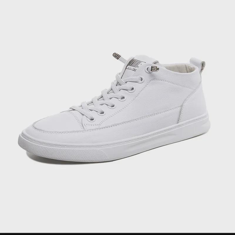 Женские высокие туфли на плоской подошве, натуральная воловья кожа, новые модели весна/осень 2025 года, универсальные повседневные белые туфли