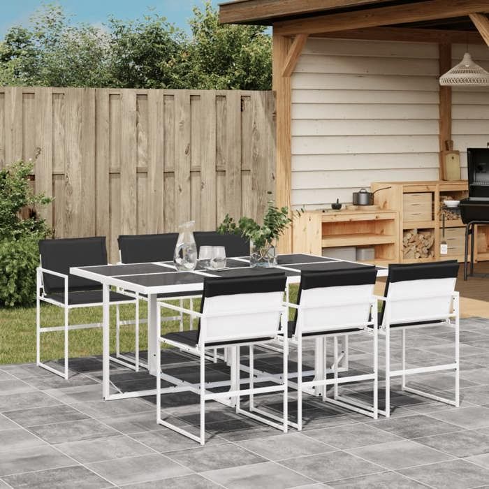 VidaXL Ensemble à manger de jardin avec coussins 7 pcs blanc textilène, ensemble à manger d'extérieur, meuble à manger de 3295104
