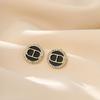Korean Niche S925 Silver Stud Earrings with Black Diamond-Set Ear Cuffs - Simple & Elegant Women's Ear Jewelry