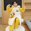 Boys Winter Warm Fleece Pajama Set With Hooded Design Cartoon Character Print Thick Coral Sleepwear Kids