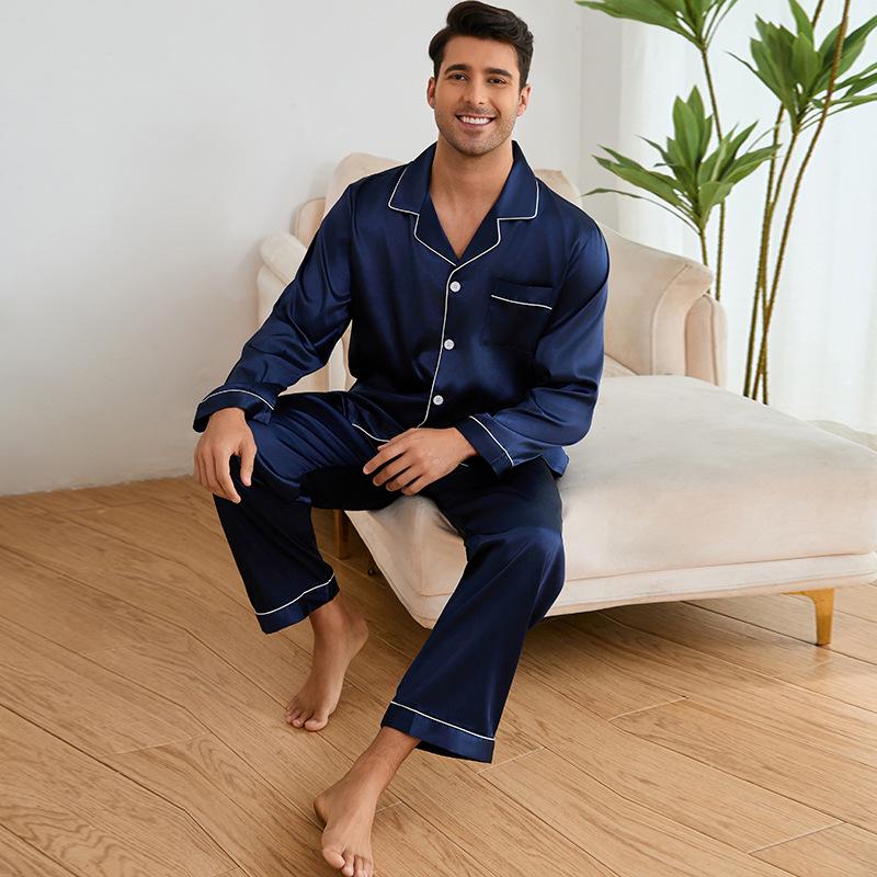 Yaoting Men's Silk Pajama Set - Red Long-Sleeve, Perfect for Weddings, Spring, and Autumn