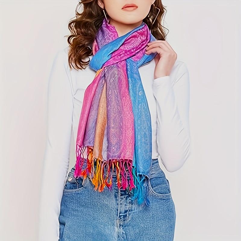 Vibrant Gradient Paisley Scarf - Soft, Windproof Shawl with Tassels, Elegant Women'S Warm Wrap, Ideal for Carnival Gift, Hiking & Outdoor Recreation