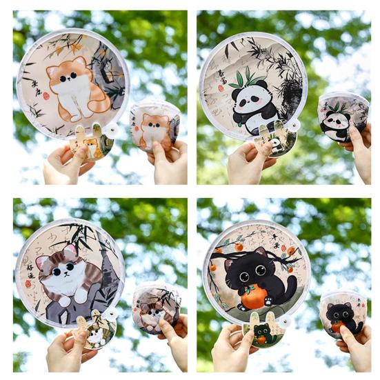 Складной круглый веер с рисунком из мультфильма и отражателем для фотографий, портативный, легкий, карманного размера, для путешествий на природе, кемпинга, пикника, лета, ручной вентилятор