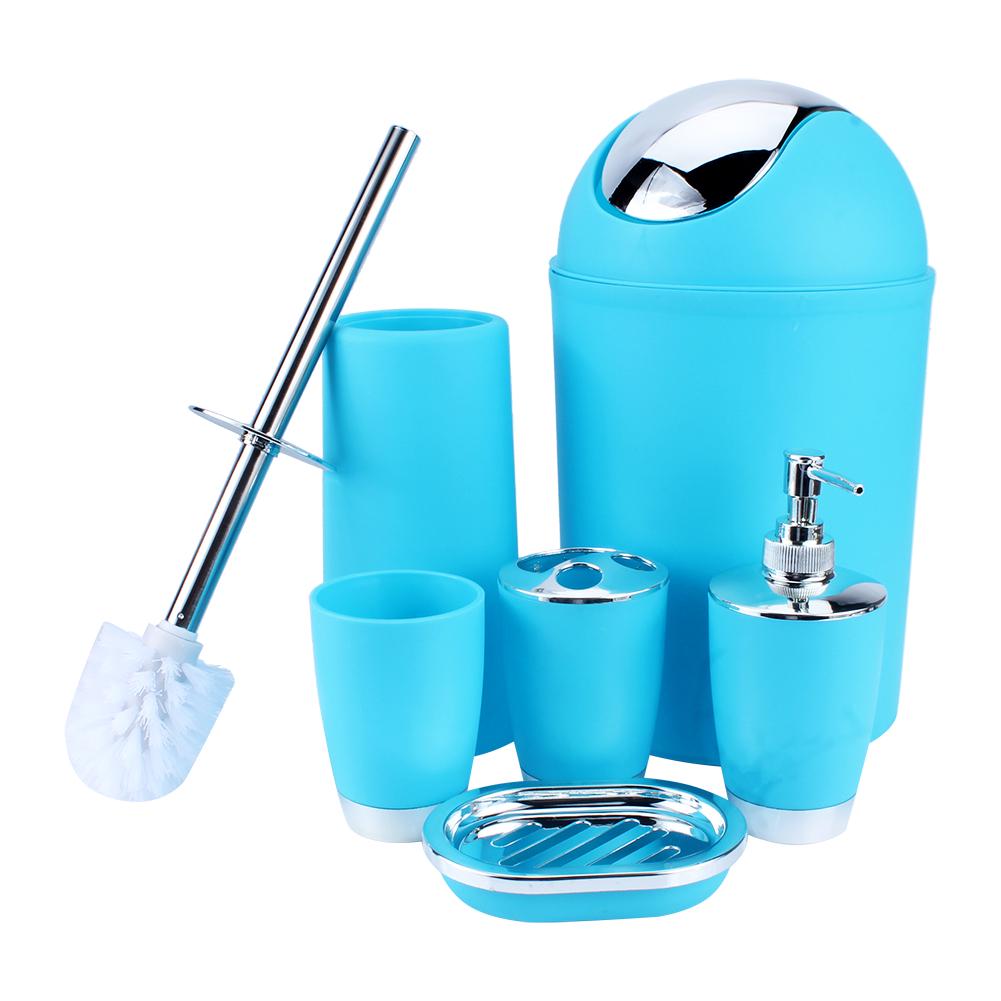 6Pcs Bathroom Accessory Set Bin Soap Dish Dispenser Tumbler Toothbrush Holder
