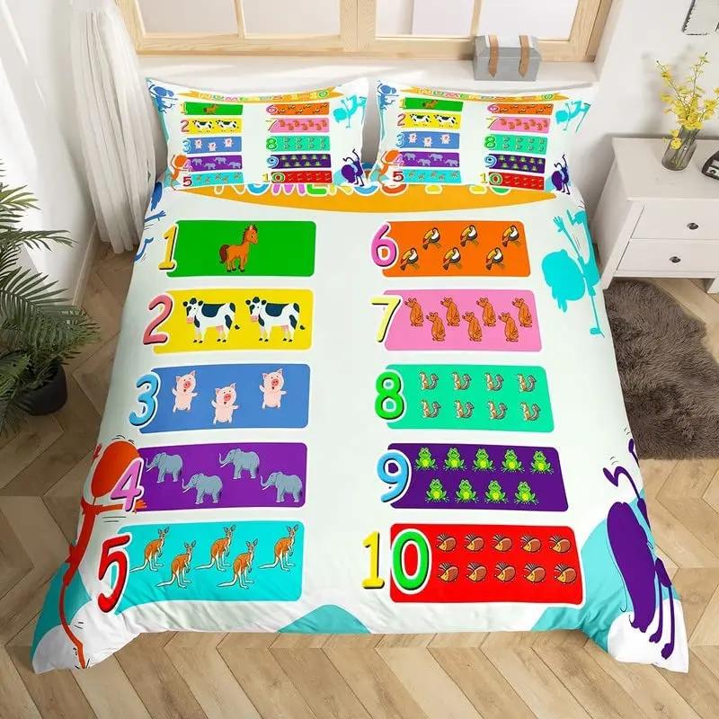 Comforter Cute Cartoon Animals Twin For Kids Boys English Alphabet Bedding Set Cute Monkey Colored Letters Comforter
