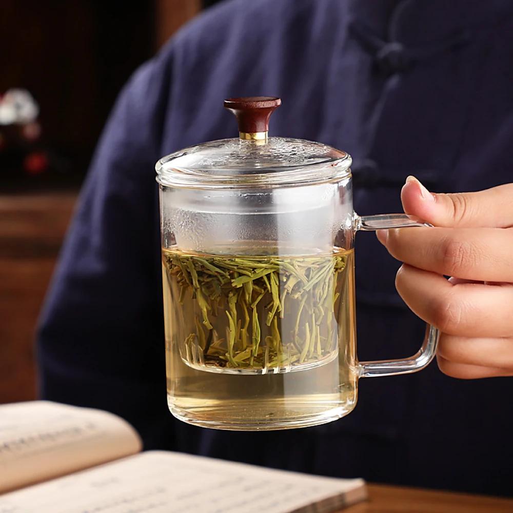 Кружка для чая из термостойкого стекла, чашка для разделения чая, фильтр из боросиликатного стекла, бытовая прозрачная чашка для чая с крышкой