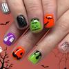 Halloween Cobweb Bat Faux Nail Short Square Manicure Tips Sparkling Press On Nail 24pcs Not Require Adhesive