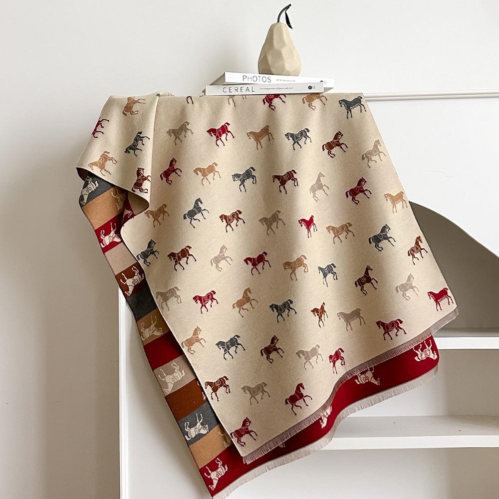 Horse Print Winter Scarve Elegance Blanket Scraf New Fleece Shawl New Year Gift