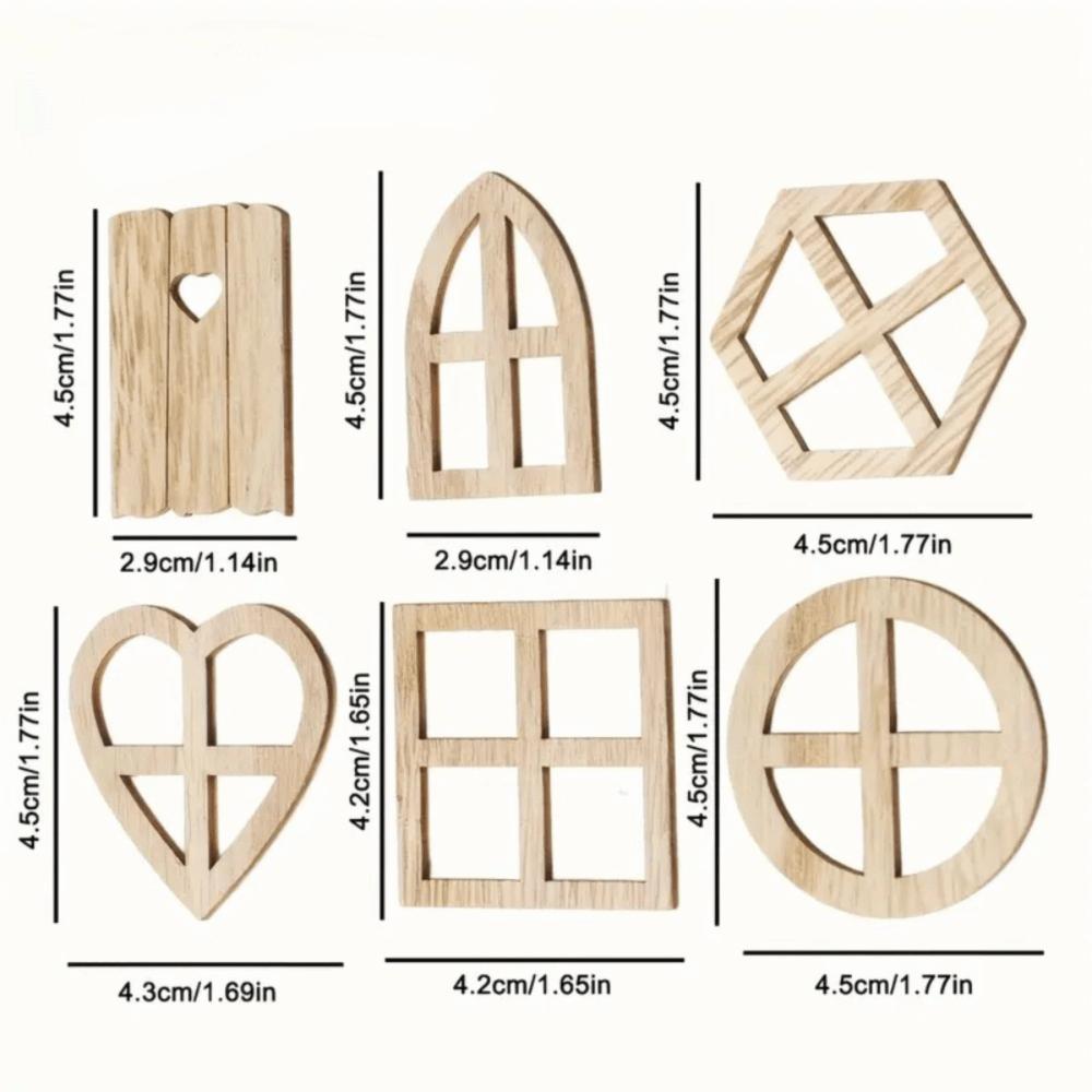 100pcs 6 Designs Wooden Miniature Windows Hand Crafted Unfinished Wood Slices  DIY Projects