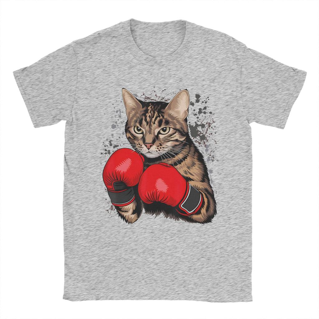 Cool Boxing Cat for Boxing Gloves and Cats Lovers T Shirt Unisex Pure Cotton T-Shirts Crew Neck Tee Shirt Short Sleeve Tops
