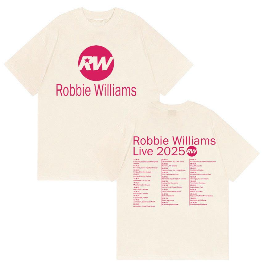 Футболка Robbie Williams Live Pw Tour 2025 Мужская Женская Повседневная Уютная Хлопковая Футболка с Коротким Рукавом Мода Харадзюку Винтажные Футболки