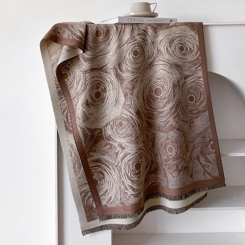 Imitation Cashmere Flowers Elegant Temperament Printed Scarf Scarf Scarf Outer Cape Travel Warm Cape