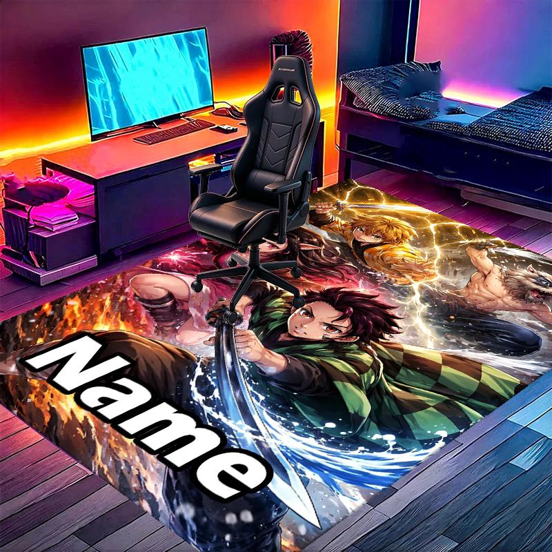 Custom Name Personalized Demon Slayer Print Carpet, Versatile Home Decor Rug, for Playroom, Apartment, Balcony, Entryway, Hallway Gift
