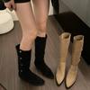 Vintage Women Western Cowgirl Boots Fashion Pointed Toe Slip On Shoes Autumn Winter Ladies Knight Long Booties